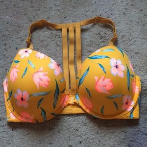 VS Pink Yellow Floral Strappy-Back Bra, 34DD